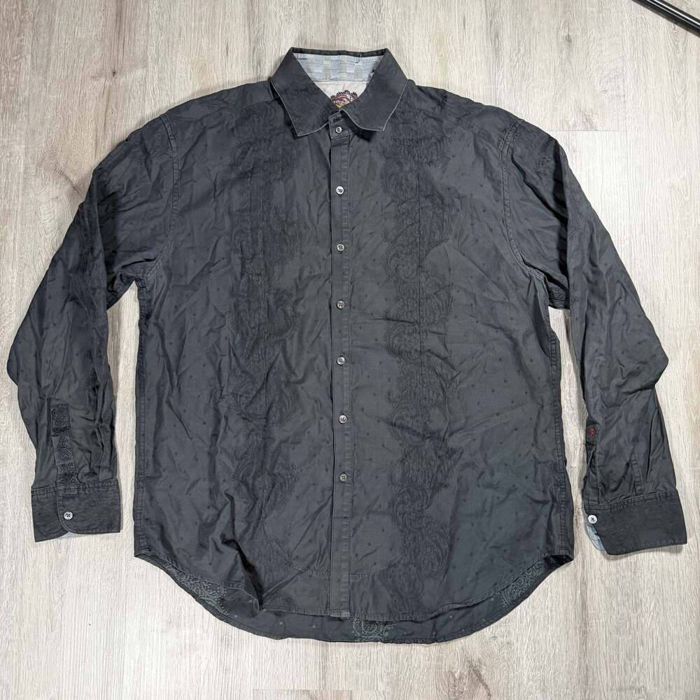 Mens Robert Graham Embroidered Black Paisley Style Button-Down Shirt XXL